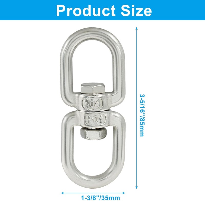Bivethoi 3 PCS Double Eye Swivel, Stainless Steel Eye to Eye Swivel Ring Dismounting Ring Connector Hardware Double Ended Swivel Hooks Carabiner Swivel Tree Swing Shackle Suspension Hammock Ring (M8) - Image 3
